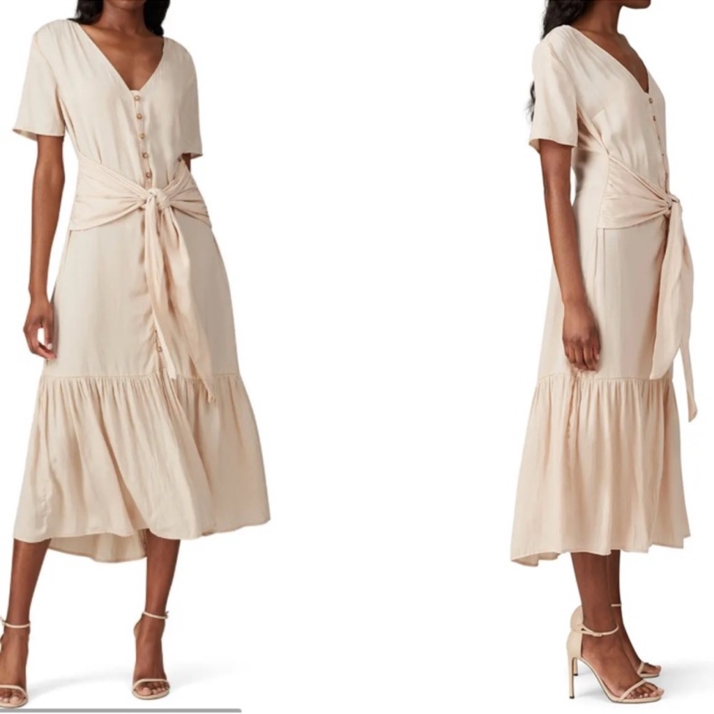 Love, Whit By Whitney Port Nude Tie Waist Dress Size Medium